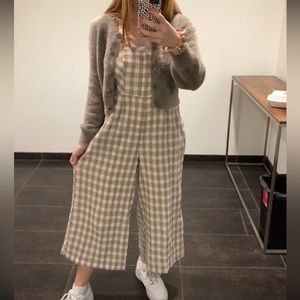Free People Zuzu Seersucker Wide Leg Cropped Jumpsuit Natural Gingham